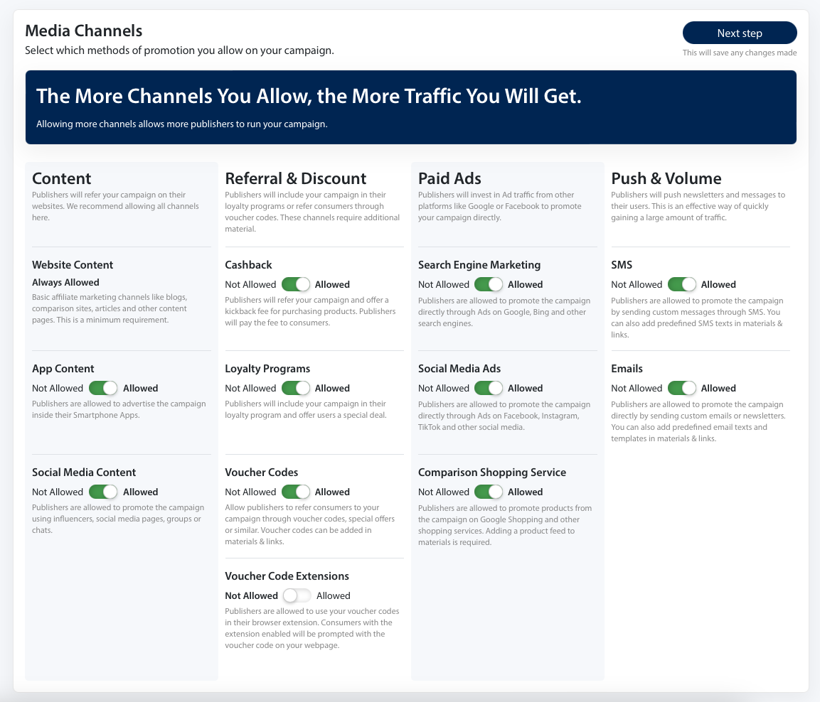 In the picture, you can see how to apply to become a publisher in an affiliate marketing program on the Adservice platform.